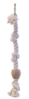 Nobby 31308 Cage Toy, Kletterseil Baumwolle mit Holzklotz weiß L: 67 cm; Ø 25 mm; 3 Knoten