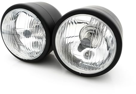 BIKE IT Universal Twin Round Dominator Motorcycle Headlight Matt Black Side Mounted - H4 12V 60/55W