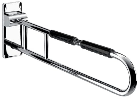Emco SYSTEM2 Stütz-Klapp-Griff zum Schrauben, klappbarer Haltegriff mit Anti-Rutsch-Element, praktische Griffstange aus Metall, hochwertige Badutensilie Chrom 85 cm