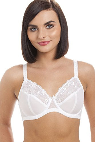 Camille Womens Ladies Jessica Underwired Full Cup Lace White Bra 36B-40F 36D