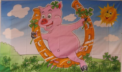 Glücksfahne Schweinchen mit Hufeisen Fahne 1,50 x 0,90m Flagge Fahnen mit 2 Ösen