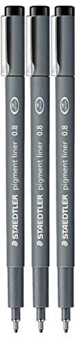 Staedtler 0.8 mm Pigment Liner Fineliner Sketching Drawing Drafting Pens Pack of 3