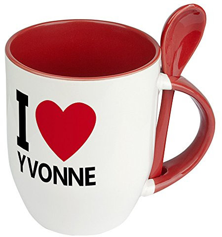 digital print Namenstasse Yvonne - Löffel-Tasse mit Namens-Motiv I Love Yvonne - Becher, Kaffeetasse, Kaffeebecher, Mug - Rot