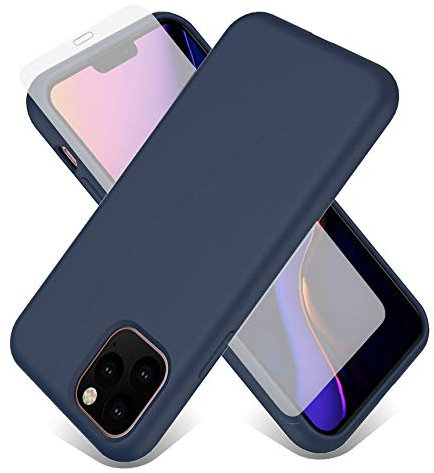 Gorilla Tech Navy Liquid Silicone Case For iPhone XS and iPhone X 5.8 inch With Gorilla Tempered Glass Screen Protector, Scratch Resistant, Gel Rubber Shockproof Cover with Soft Microfiber Interior