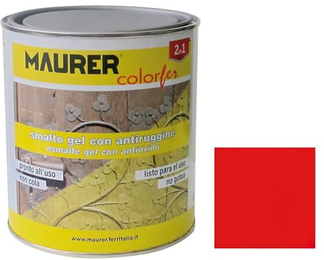 Smalto gel con antiruggine, colore rosso brillante, ml. 750