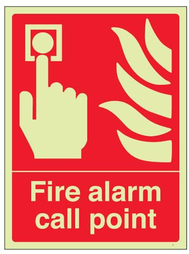 vsafety 13001 an-g Appel point d'alarme incendie équipement Panneau, Glow dans le noir, 1 mm en plastique, Portrait, 150 mm x 200 mm, rouge