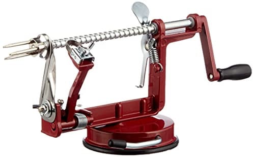 Baumalu, Éplucheur de pommes en métal, Rouge-Vin, dimensions 25,5 x 15 x 11 cm, avec ventouse pour fixation, poignée fixe, idéal pour une utilisation facile et efficace en cuisine