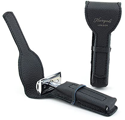 Haryali London Rasierhobel Ledertasche - Schwarz Farbe Leder Etui - eine perfekte Leder-Schutzhülle für Rasiermesser Rasierhobel - Leather Pouch for Shaving Razors