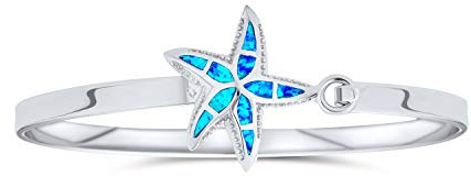 Bling Jewelry Personalisierte nautische Strandurlaub Flitterwochen kreierte Blau Opal Seestern Armreif für Frauen Einlage .925 Sterlingsilber anpassbar