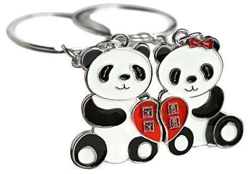 Fat-catz-copy-catz Lovers Couples Set of 2 Pandas in Love Hearts Jigsaw Keyrings