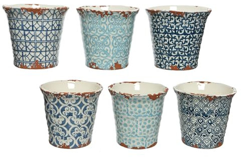 Terracotta Übertopf im Used-Look von Kaemingk | Maße: 14,5 x 14 cm | blau