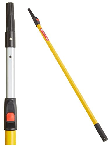 ProDec 4' - 8' (1.2-2.4m) Button Lock Fibreglass & Aluminium Extension Pole for Paint Roller Frames,Gives Extended Reach Compatible with Screw & Push Fit Frames,4 feet - 8 feet Trade Professional Pole
