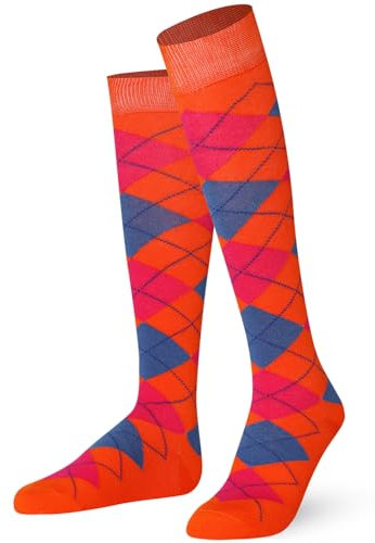 MySocks Hommes Femmes Genou Haute Chaussettes,Orange/Bleu/Rose,42-46