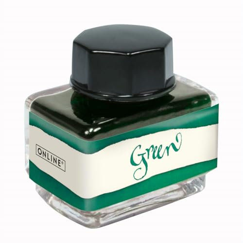 ONLINE Green Ink Bottle 15 ml, Waterbased Ink for Calligraphy, Handlettering, Writing, Converter, Brush