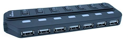 MediaRange USB 2.0 Verteiler mit separaten Schaltern, Multiport USB-Hub mit 7 Ports zum Anschluss von bis zu Sieben USB-fähigen Endgeräten, Bus-gespeist, Highspeed-Übertragungsrate bis zu 480 Mbit/s
