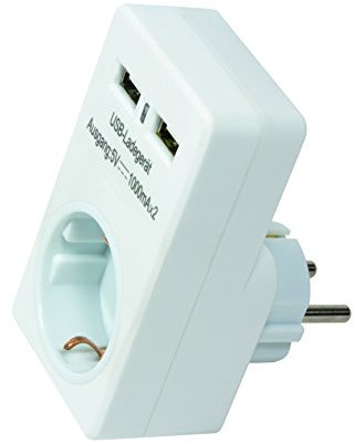 LogiLink PA0112 USB Steckdosenadapter (Passthrough) mit 2x USB-Ports à 1000mA zum Aufladen von Geräten mit USB Ladefunktion