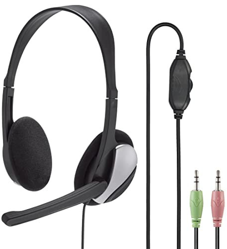 Hama PC Headset HS-P100 mit Mikrofon (Ultra leicht, On-Ear, Stereo, Lautstärkeregler am Kabel, 2 m Kabellänge, 3,5 mm Klinke) schwarz