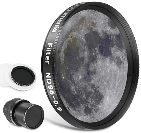 Astromania Telescope Moon Filter 2 inch, Neutral Density Telescope Filter ND96-0.9 with 13% Light Transmission Reduces Moon Glare&Enhances Lunar Crater Detail, Work with Telescope Accepts 2 Eyepieces