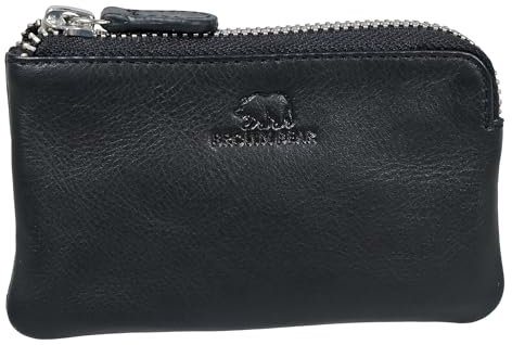 BROWN BEAR Schlüsseletui Leder Schwarz - Echtleder Schlüsseltasche für Damen & Herren - Schlüsselmäppchen mit Münzfach RFID-Schutz & Kartenfach - BB 8017 BK