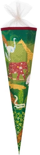 Schultüte - Tierreich 22 cm - mit Tüllabschluß - Zuckertüte Nestler Afrika Zootiere Zebra Elefant Zoo Safari Tiere Tier Krokodil