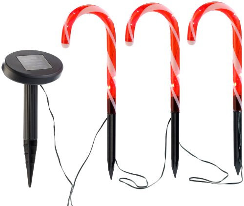 Lunartec Zuckerstangen beleuchtet: Solar-LED-Gartenstecker Zuckerstangen, IP33, im 3er-Set (LED Zuckerstangen außen, Leuchtende, Weihnachtsdeko Beleuchtete)