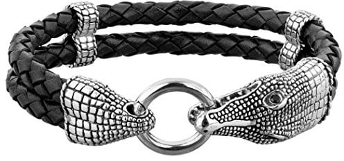 Kuzzoi Herren Leder Armband mit einem als Krokodil gearbeiteten Verschluss | Länge 19 - 23 cm