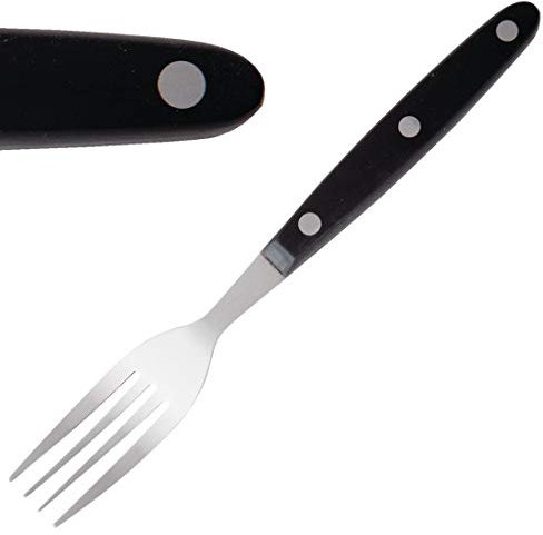 Fourchette à steak - Manche Noir 18/0 en acier inoxydable. Quantité, boite: 12.