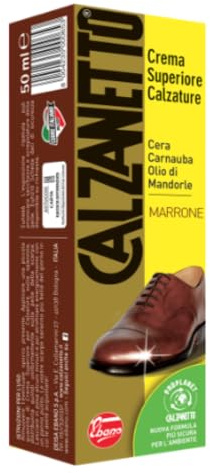 Calzanetto, Crema Scarpe Marrone, Crema lucido scarpe, Dona massima Protezione, Colore e Brillantezza alle Scarpe, Tubetto 50 ml