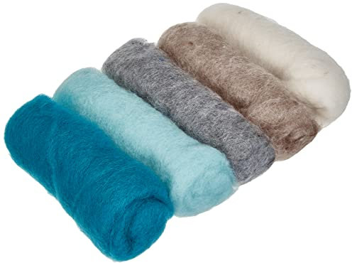 Rayher Hobby Rayher 5364700 Reine Schurwolle, Filzwolle, Vlies, 5 Farben á 20 g, (gesamt 100 g), Wintertöne, 100% Wolle zum Filzen, Märchenwolle