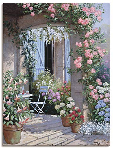ARTLAND Wanddeko Leinwand Bilder Wandbild Garten Blumen Natur Blüten Sommer Terrasse Malerei Kunst L1WY