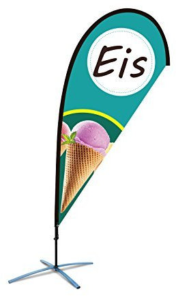 Beachflag Eis über 2m hoch Reklame Eisdiele Werbefahne Werbung Flagge Grün Tropfenform mit Bodenhaltung