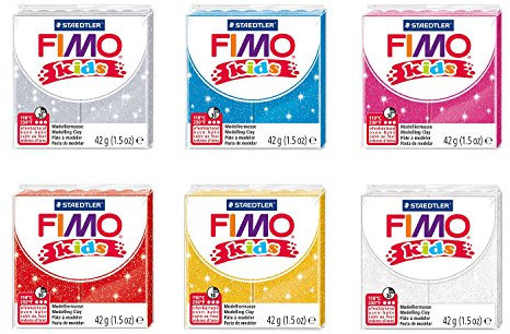 STAEDTLER 8030 AMZ 07 - Fimo Kids Glitter Modelliermasse, 6 Blöcke, 42 g, Glitzer, glitter - 6 blöcke