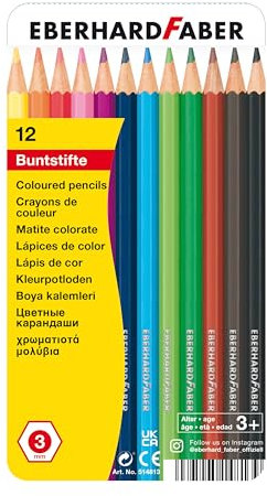 Eberhard Faber 514813 - Buntstifte Set 12-teilig, Buntstifte hexagonal in Metalletui