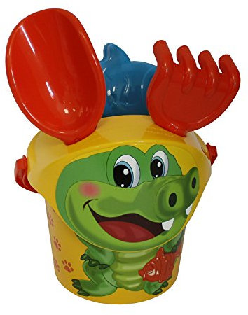Simba 107110550 - Baby Tiereimergarnitur, es Wird nur EIN Artikel geliefert, Tiger, Bär, Krokodil, 5 Teile, Eimer, Sieb, Sandform, Schaufel, Rechen, H:11cm, D:14cm, Sandkasten, Sandspielzeug
