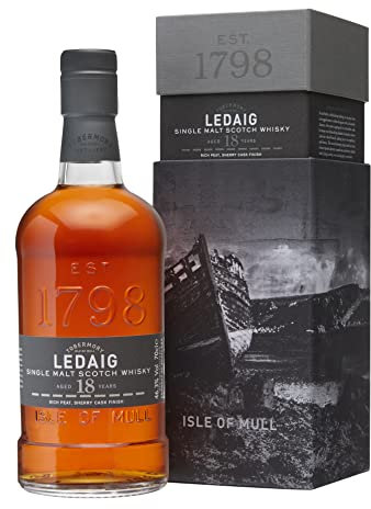 Ledaig 18 Year Old Single Malt Scotch Whisky, 70cl | 46.3% ABV | Peppery, Smoky and Malty Artisanal Whisky | Hebridean peated Single Malt Whisky