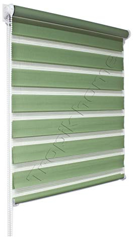 Tropik Home Green Day and Night Zebra/Vision Window Roller Blind, Choice of 16 Width Sizes, 70cm Wide (+4.5cm fittings)