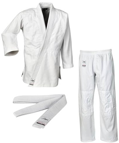 Ju-Sports Judoanzug to start Weiß 130 I Leichter Judoanzug Kinder & für Erwachsene I Judogi inkl. weißem Gürtel I Mehrfach vernähter Schulter- & Brustbereich