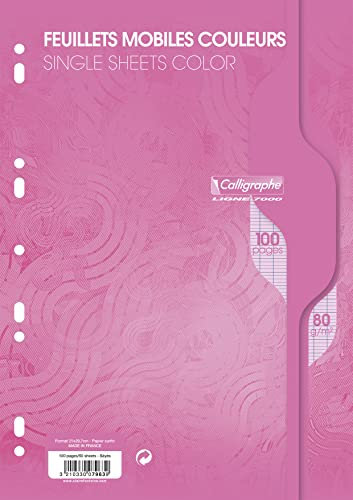 Calligraphe 7963C Un Paquet de Feuillets Mobiles Perforés Roses sous Film (une Marque de Clairefontaine) - A4 21x29,7 cm - 100 Pages Grands Carreaux - Papier 80 g