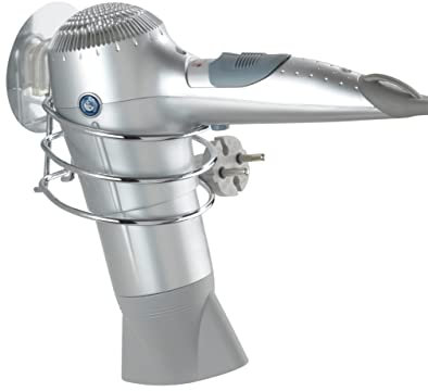 WENKO Static-Loc® Haartrocknerhalter Osimo - Befestigen ohne bohren, Stahl, 14 x 12 x 11 cm, Chrom