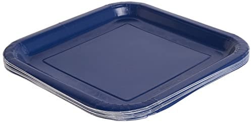 Unique Party - Platos Cuadrados de Papel - 23 cm - Azul Marino - Paquete de 14 (30951)