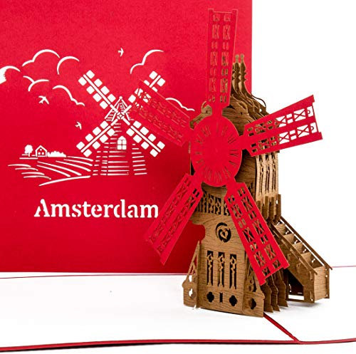 3D Karte Amsterdam - Windmühle – Pop Up Karte als Geschenkidee & Geburtstagskarte - Souvenir, Dekoration, Gutschein, Geschenk, Deko und Reisegutschein Amsterdam & Holland