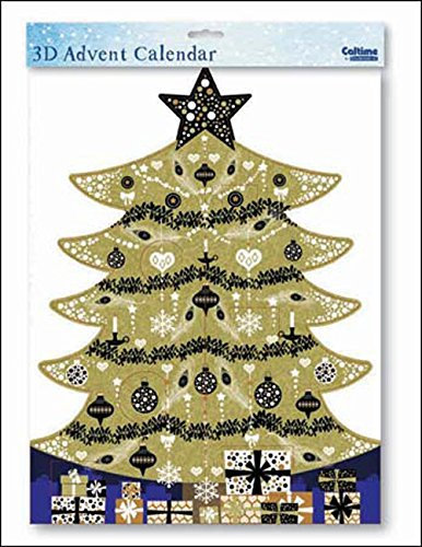 Golden Tree mit lila 3D Ausschnitt groß Advent Caltime 315x410x315mm Limited Edition mit Glitzer Lack und weißem Umschlag