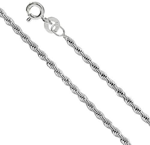 Designer Inspirations Boutique 16 Inch Sterling Silver 2 mm Wide Rope Chain Necklace for Women Men Unisex - Silver Chain - Weight: 3.5 Grams. SKW40