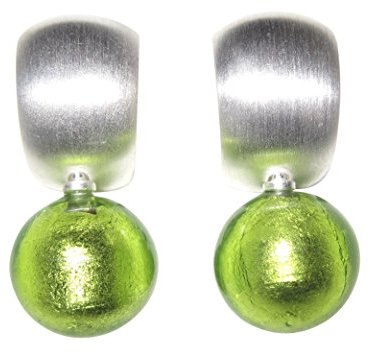 Ohr-Clips Creole Sterling-Silber 925-er mit Anhänger aus Murano-Glas Perle hell-grün 12 mm Goldschmiede-Arbeit Unikat Geburtstag Frauen edel