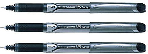 Pilot Hi-Tecpoint V5 Grip Tintenroller, feine Spitze, Schwarz, 3 Stück