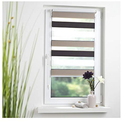 Liedeco® Duo Rollo Klemmfix 90 x 160 cm braun/beige/weiß (BxH); transparent lichtdurchlässig stufenlos verstellbar; leichte Montage ohne Bohren; Doppelrollo zum Klemmen fürs Fenster