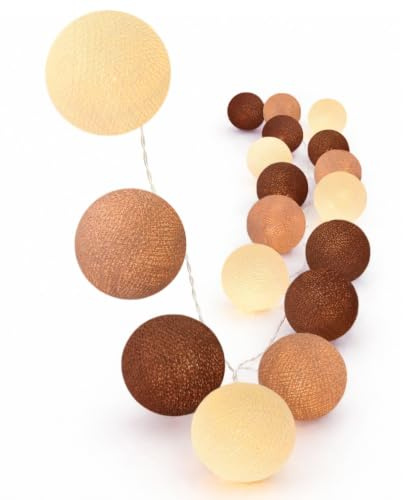 CREATIVECOTTON LED Lichterkette mit Cotton Balls inkl. Timer und Dimmer (Cappuccino, 35 Kugeln)
