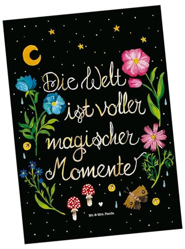 Mr. & Mrs. Panda Postkarte Magische Welt - Geschenk, Motivation, Dankeskarte, Blumen, Spruch positiv, Outdoor, Dekoration, Ansichtskarten,