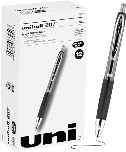 Signo Gel 207 Roller Ball Retractable Gel Pen, Black Ink, Medium, Dozen