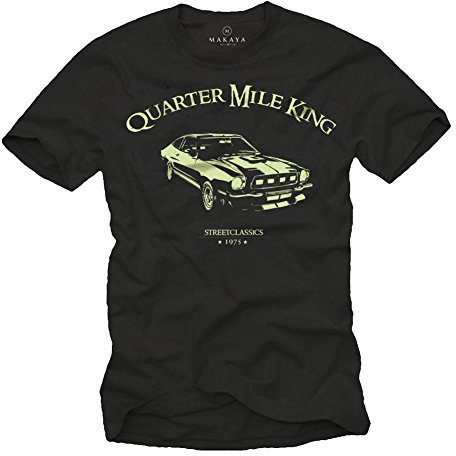 MAKAYA T-Shirt für Herren schwarz Quarter Mile Mustang King Logo pastellgrün Größe S